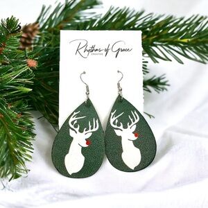 Festive Handmade Christmas Reindeer Dangle Earrings, NWT Rudolph Holiday Jewelry